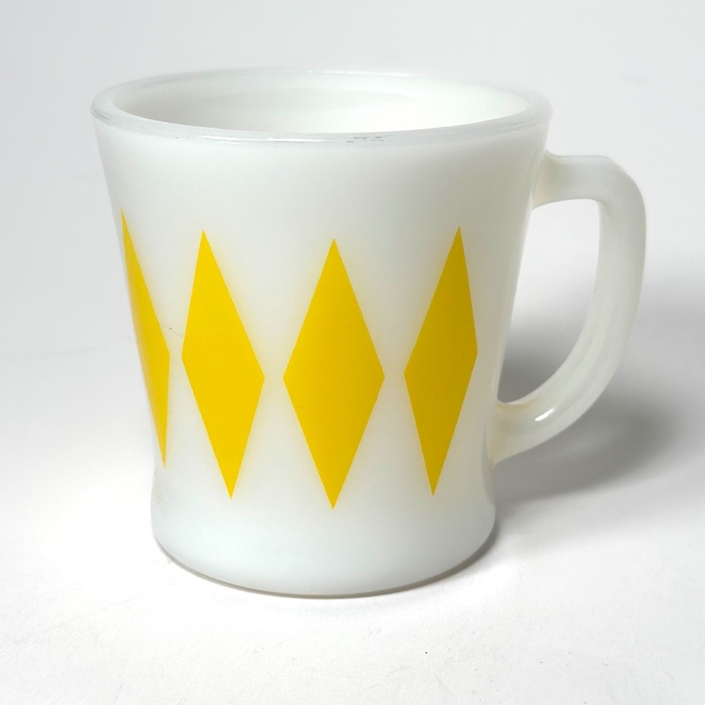Vintage Milk Glass Mug, Fire King, Anchor Hocking, Yellow Diamonds